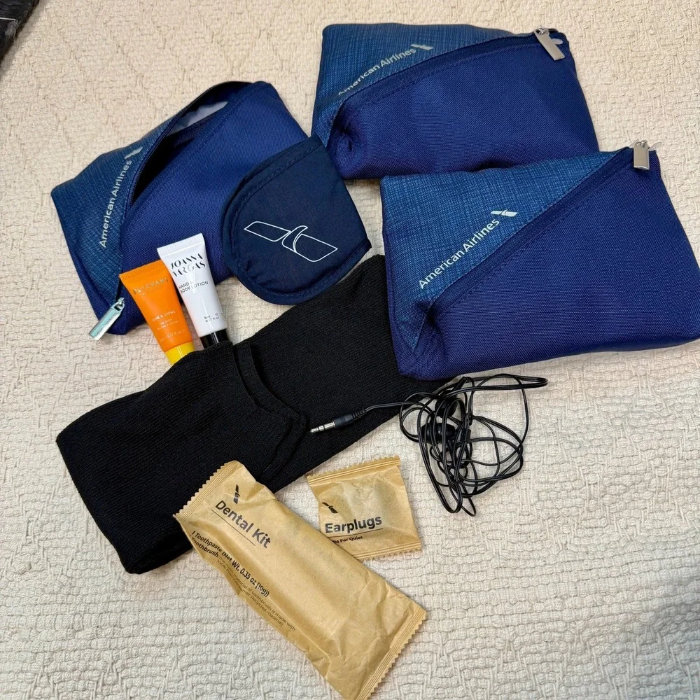 Lot of 3 American Airlines First Class Amenity Kits Navy Blue Toiletry Bags
